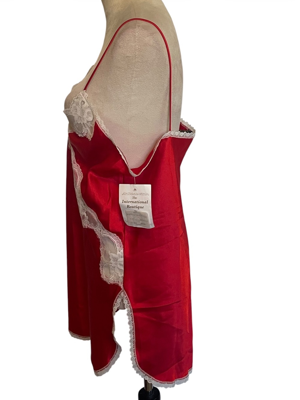 Vintage UndercoverWear Red Lingerie Nightgown Camisole White Lace Trim - Medium - Picture 3 of 7